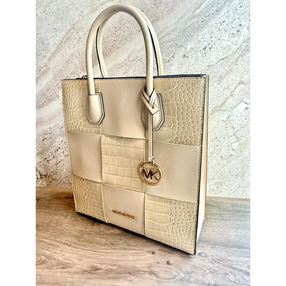 Michael Kors Mercer Medium NS Tote Bag & Matching Wallet Set Buff Croc NWOT